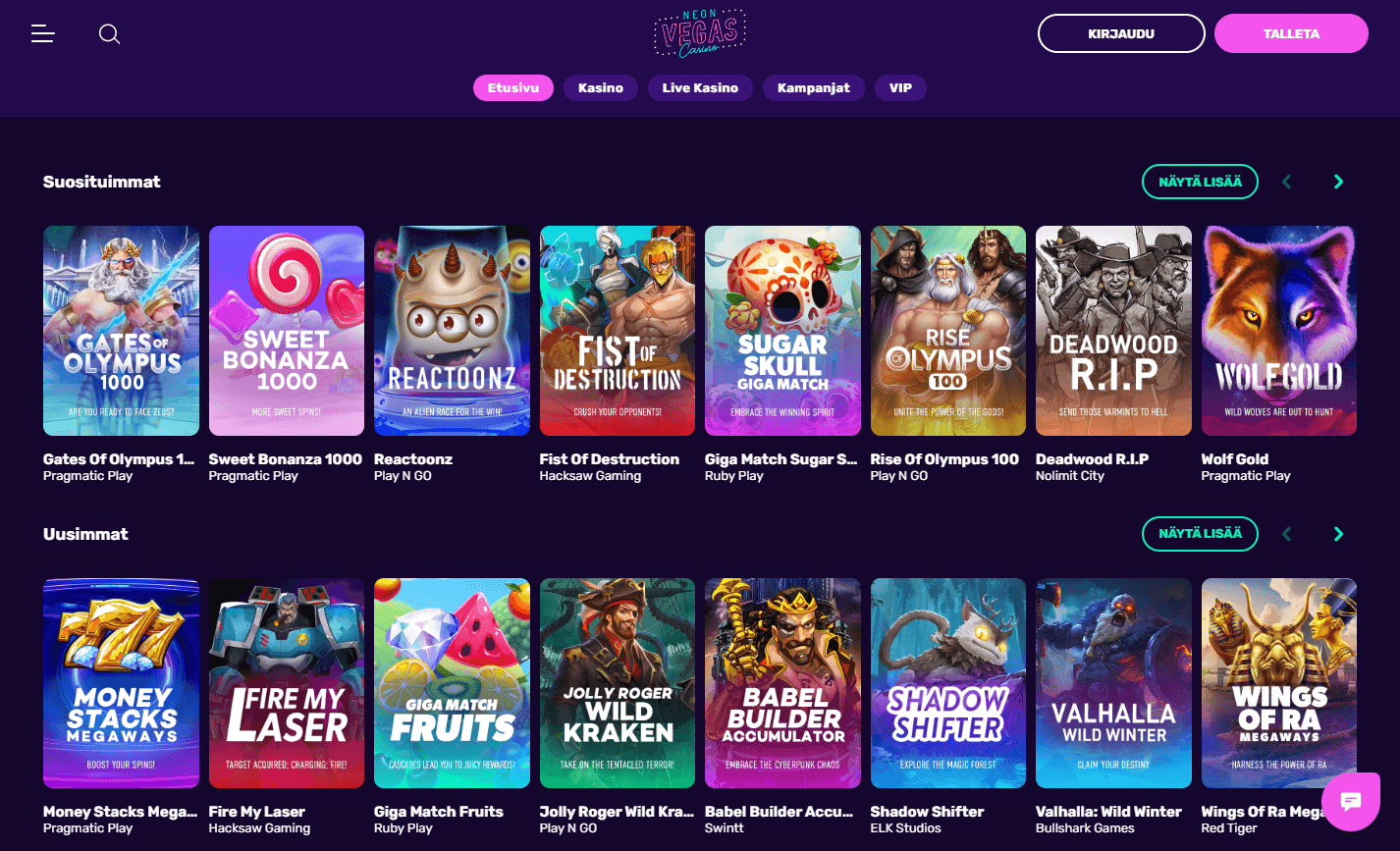 NeonVegas Casino pelit